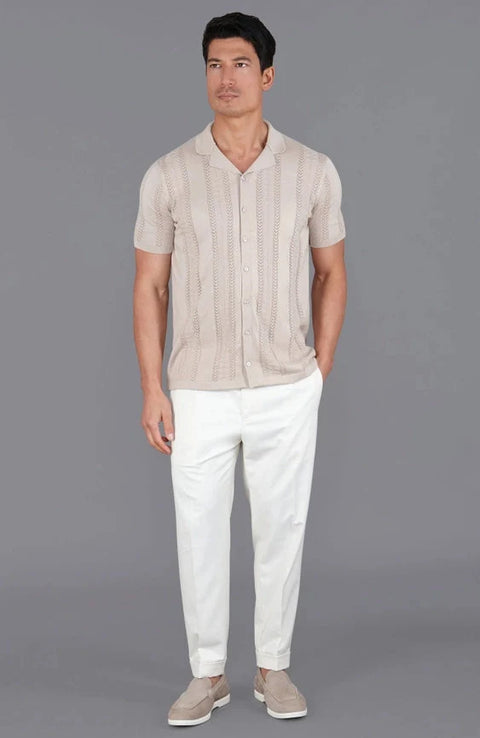 Mens Ultra Fine Cotton Open Knit Cuban Collar Shirt Linen