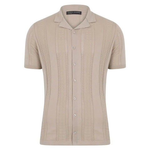 Mens Ultra Fine Cotton Open Knit Cuban Collar Shirt Linen