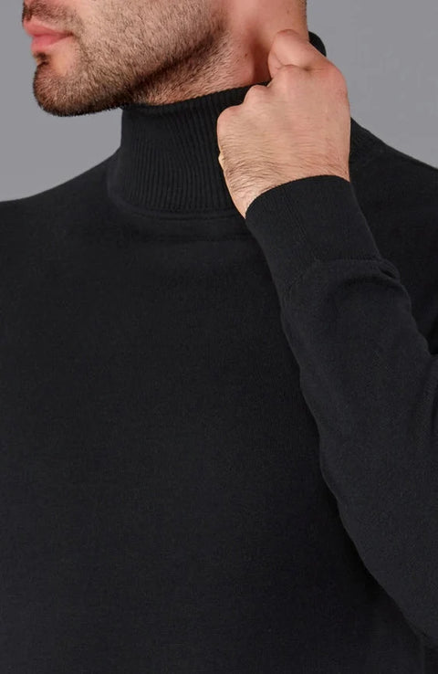 Mens Ultra Fine Cotton Roll Neck Jumper Black