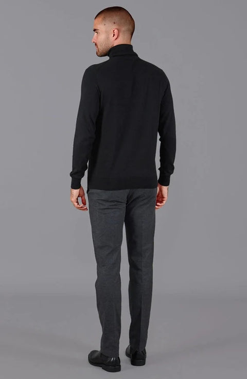 Mens Ultra Fine Cotton Roll Neck Jumper Black