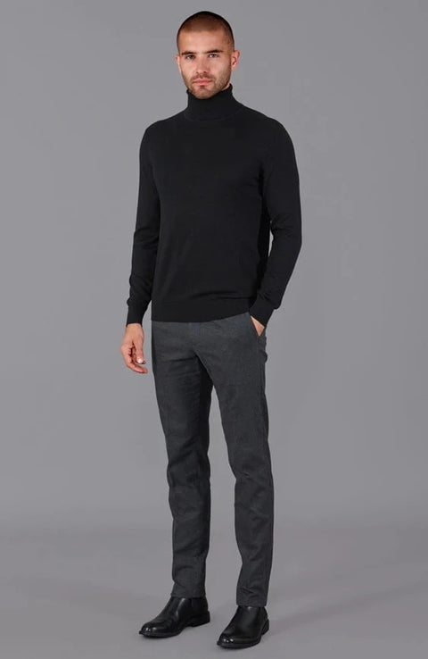 Mens Ultra Fine Cotton Roll Neck Jumper Black