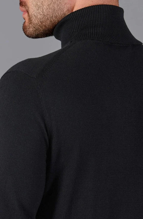 Mens Ultra Fine Cotton Roll Neck Jumper Black