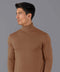 Mens Ultra Fine Cotton Roll Neck Jumper Camel