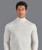 Mens Ultra Fine Cotton Roll Neck Jumper Ecru