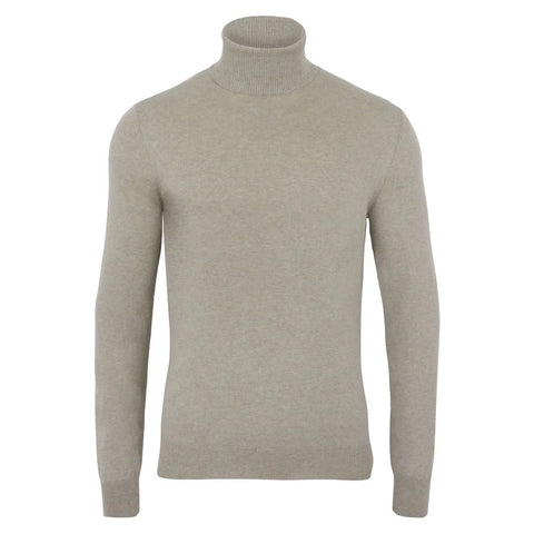 Mens Ultra Fine Cotton Roll Neck Jumper Fawn