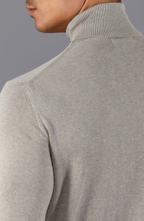 Mens Ultra Fine Cotton Roll Neck Jumper Fawn