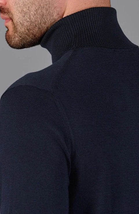 Mens Ultra Fine Cotton Roll Neck Jumper Navy