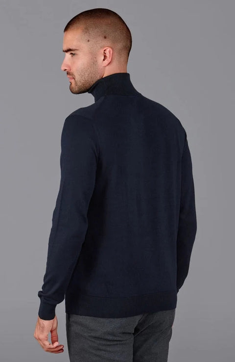 Mens Ultra Fine Cotton Roll Neck Jumper Navy