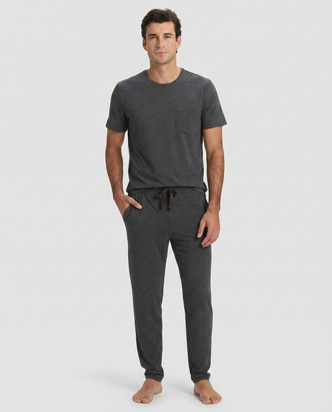 Men's Bamboo Stretch-Knit Short Sleeve Tee & Pant Pajama Set