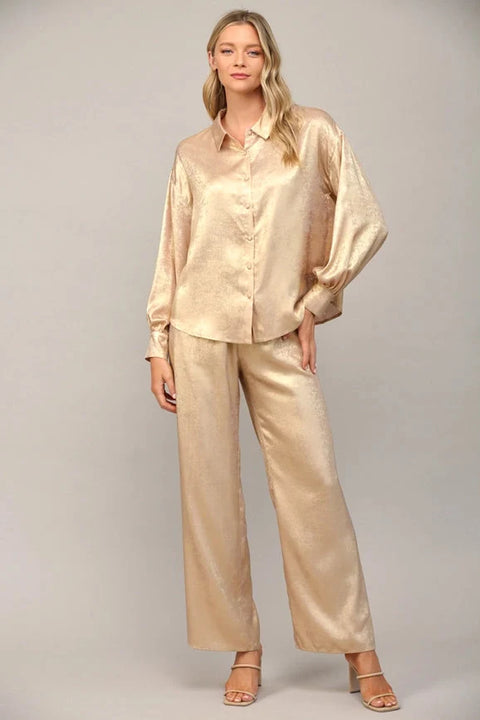 Metallic Wide Leg Pants