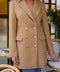 Mid-Length Fitted Double-Breasted Jacket with Wool - Camel