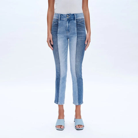 Mid Rise Straight Jeans (Finished Hem,Two Tones) DUOTONE
