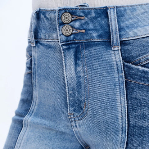 Mid Rise Straight Jeans (Finished Hem,Two Tones) DUOTONE