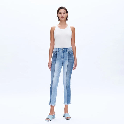Mid Rise Straight Jeans (Finished Hem,Two Tones) DUOTONE