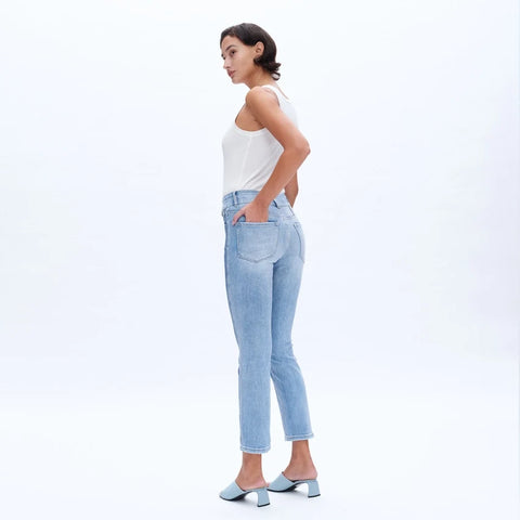 Mid Rise Straight Jeans (Finished Hem,Two Tones) DUOTONE