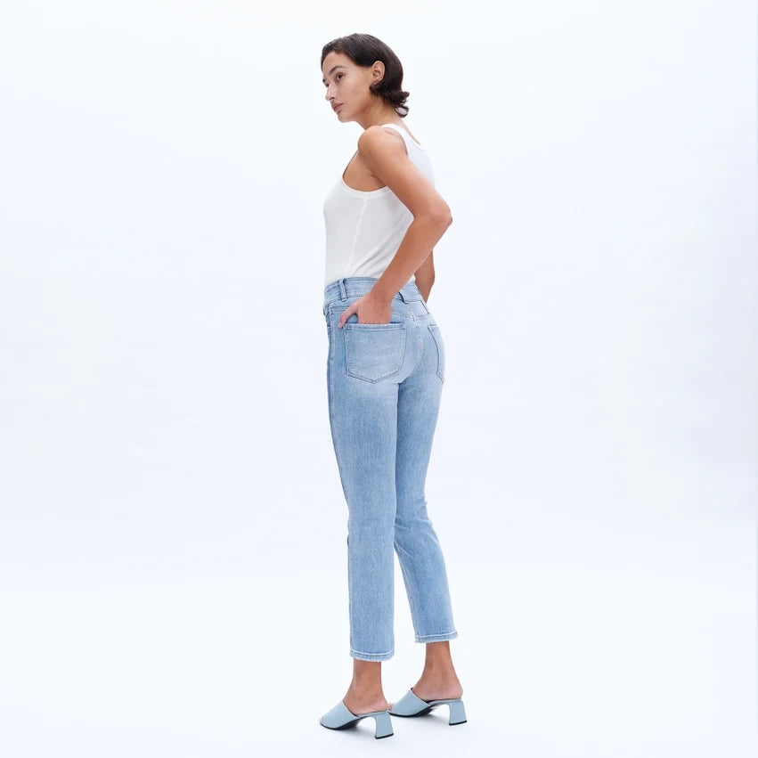 Mid Rise Straight Jeans (Finished Hem,Two Tones) DUOTONE
