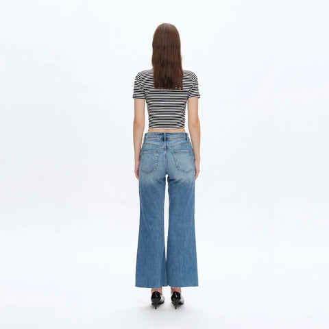 Mid Rise Wide Leg Jeans with Raw Hem MEDIUM BLUE