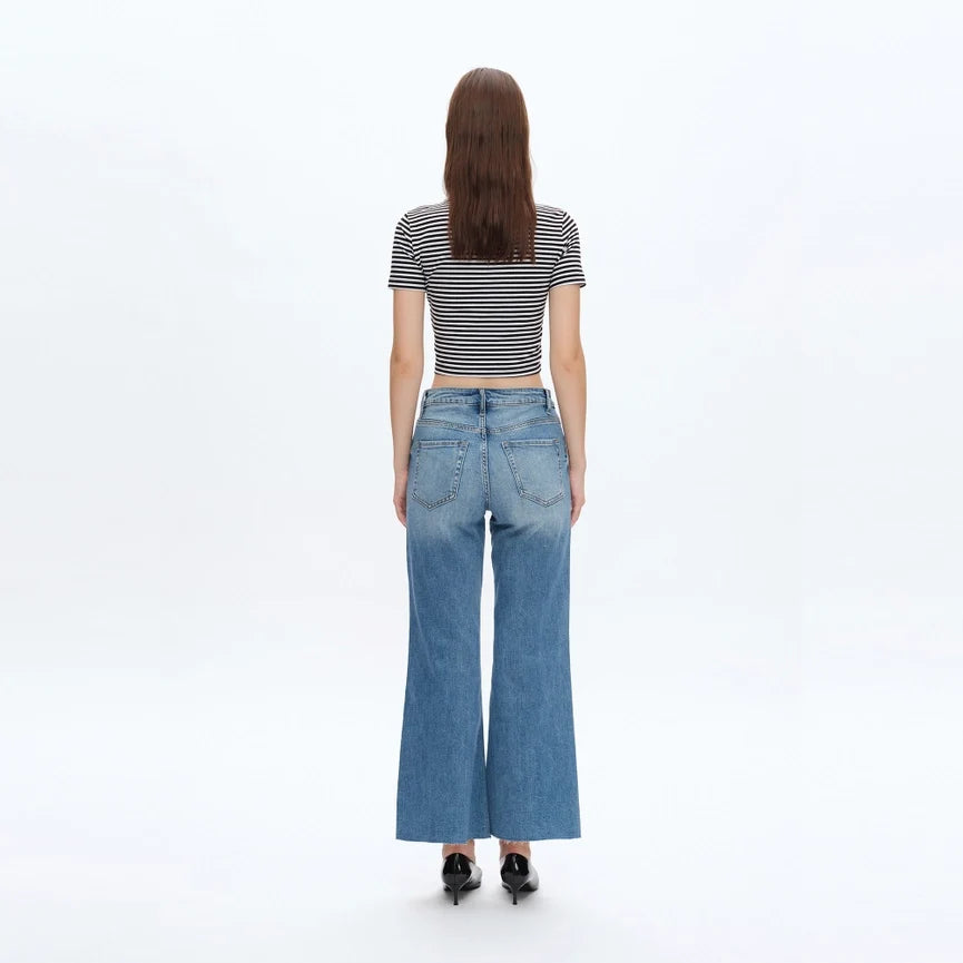 Mid Rise Wide Leg Jeans with Raw Hem MEDIUM BLUE