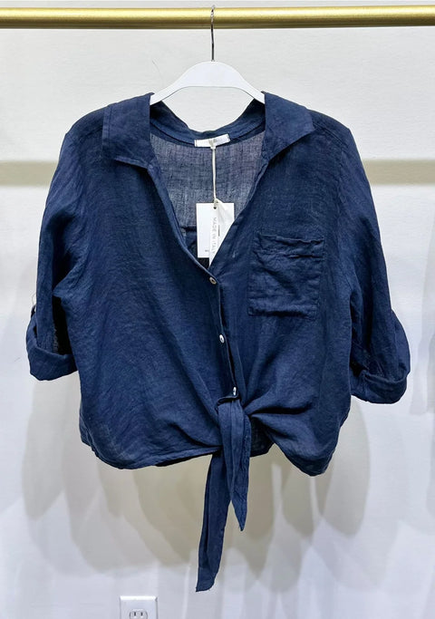 Linen Front Tie Button Shirt