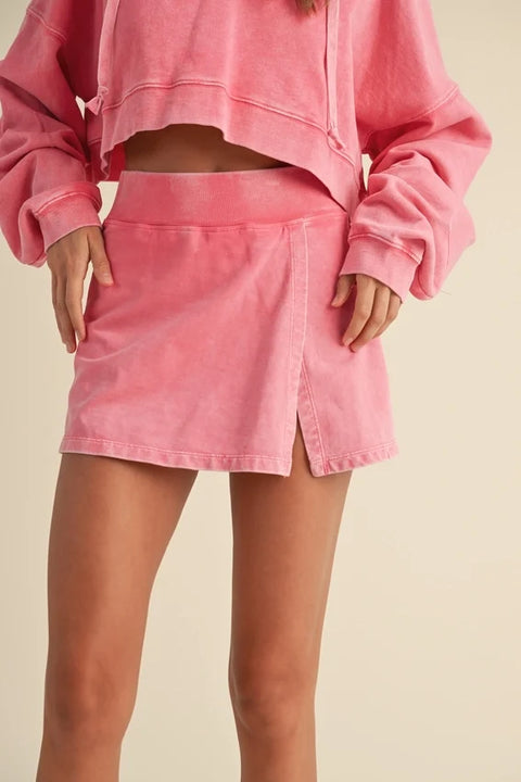 Mineral Wash Side Slit A-Line Skort - Pink