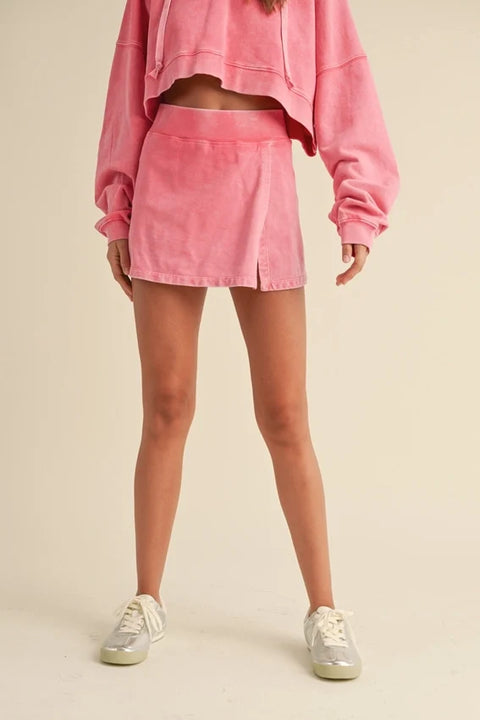 Mineral Wash Side Slit A-Line Skort - Pink