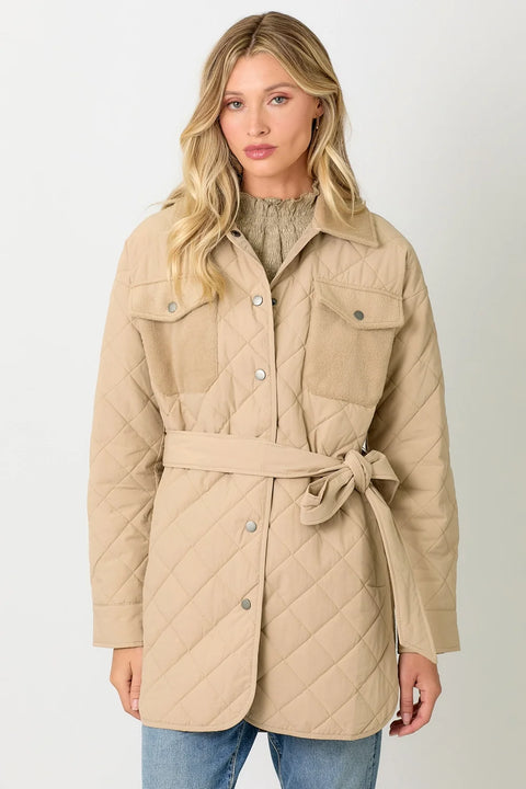 Mix Media Quilting Jacket - Latte