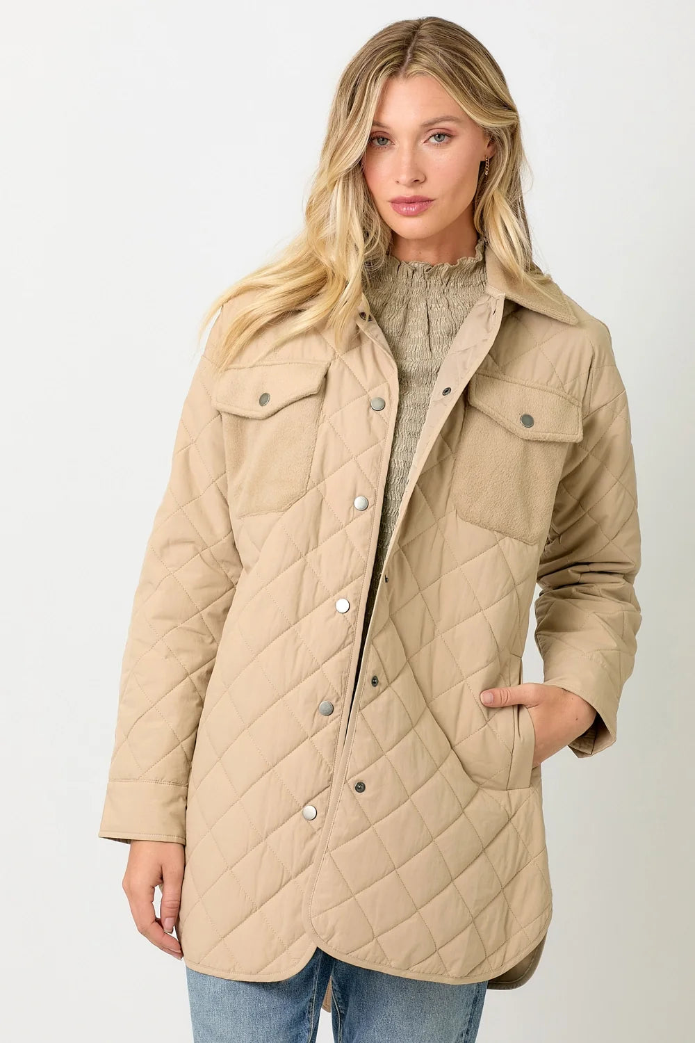 Mix Media Quilting Jacket - Latte