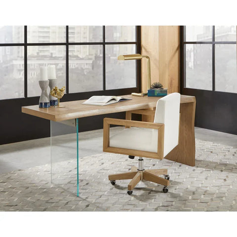 Seabourne Solid Wood Frame Home Office Chair with White Canvas