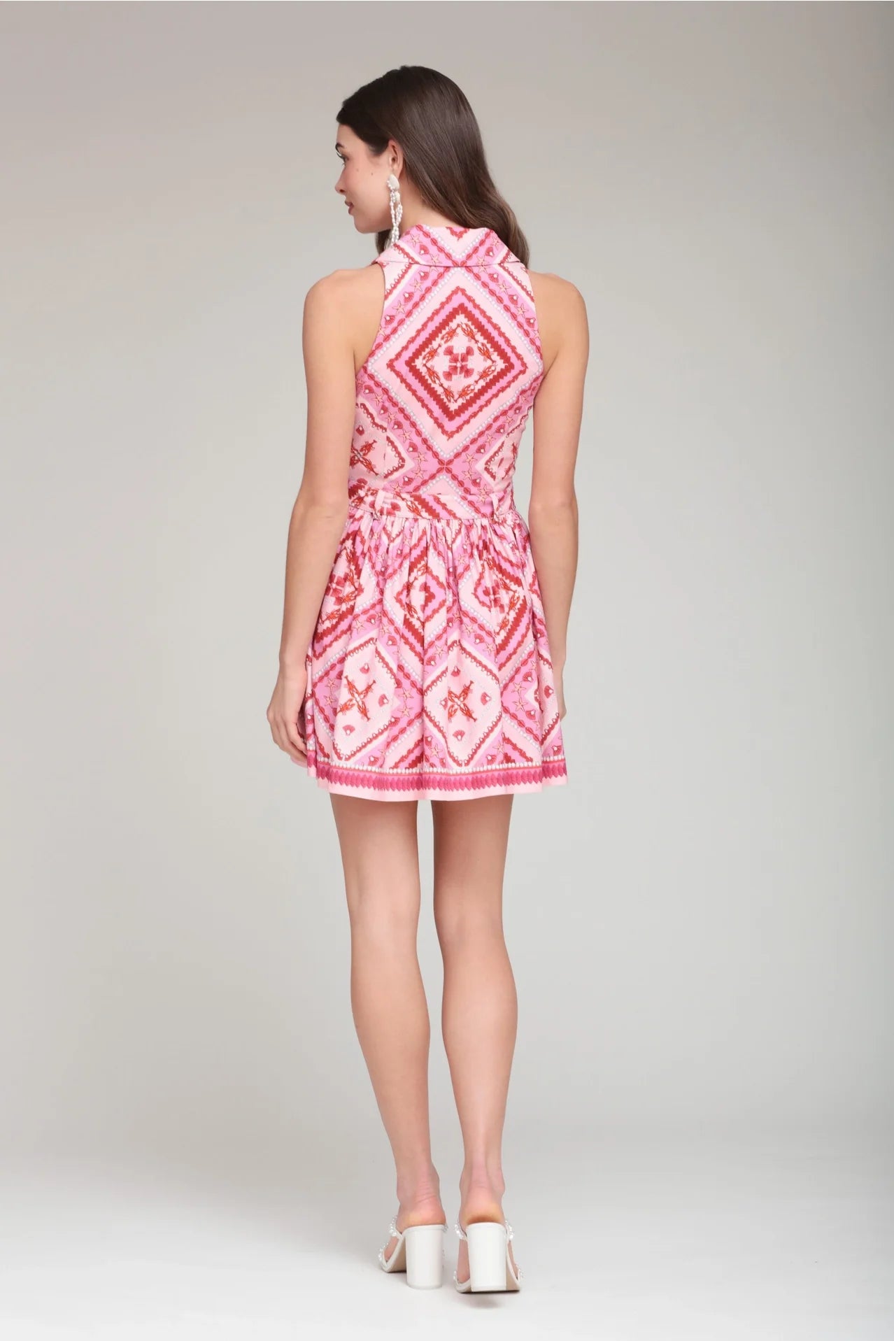 Mosaic Linen Blend Belted Mini Dress