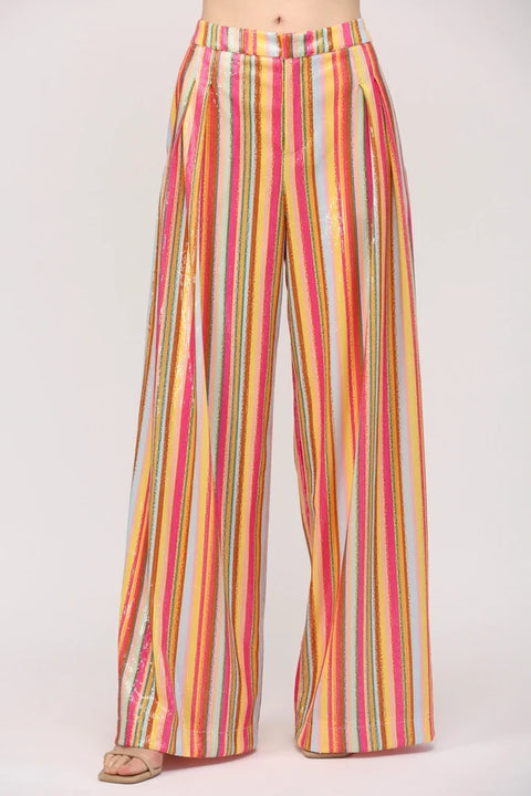 Multi Color Sequin Wide Leg Pants