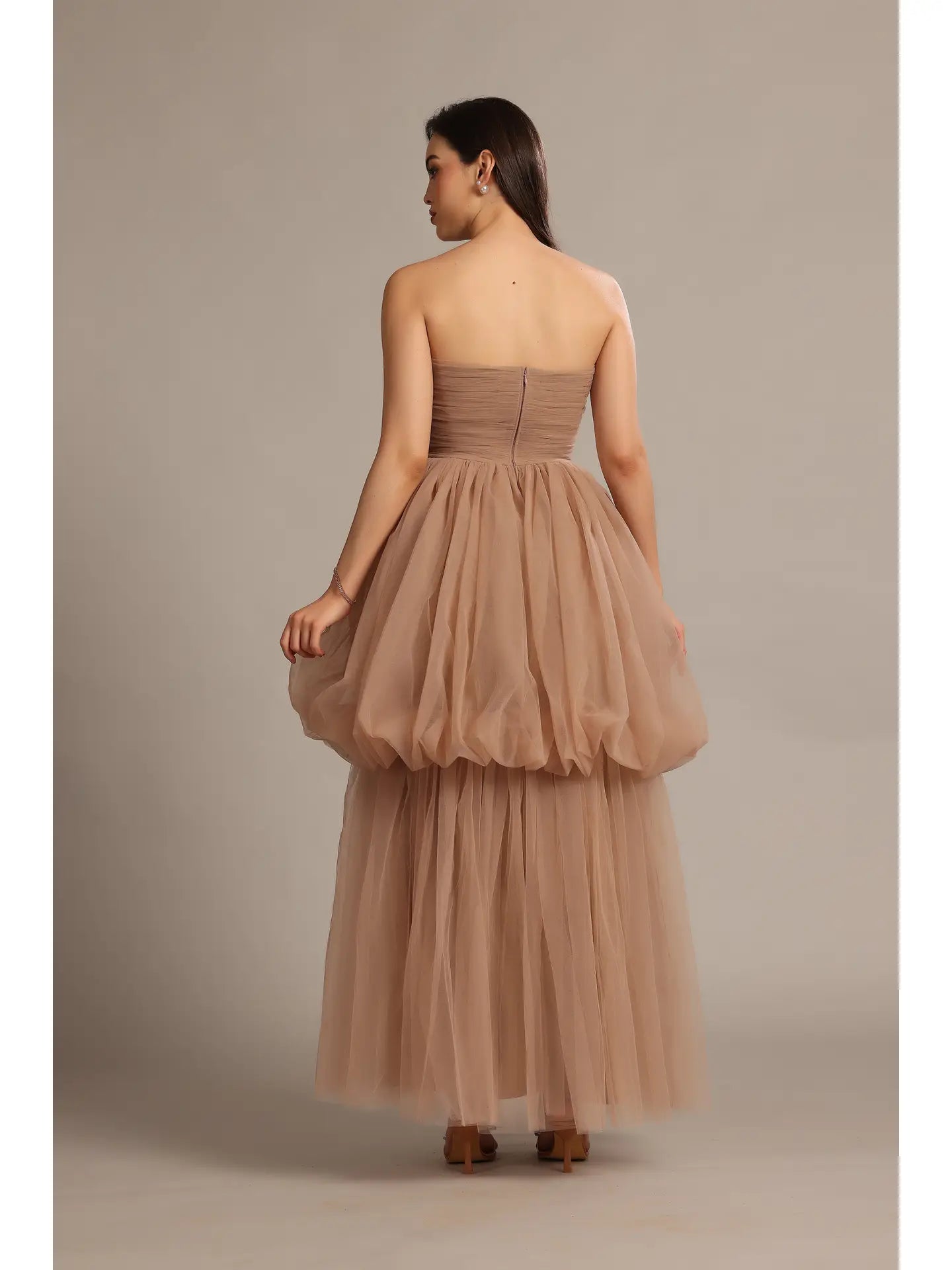 Nala Strapless Maxi Dress in Taupe