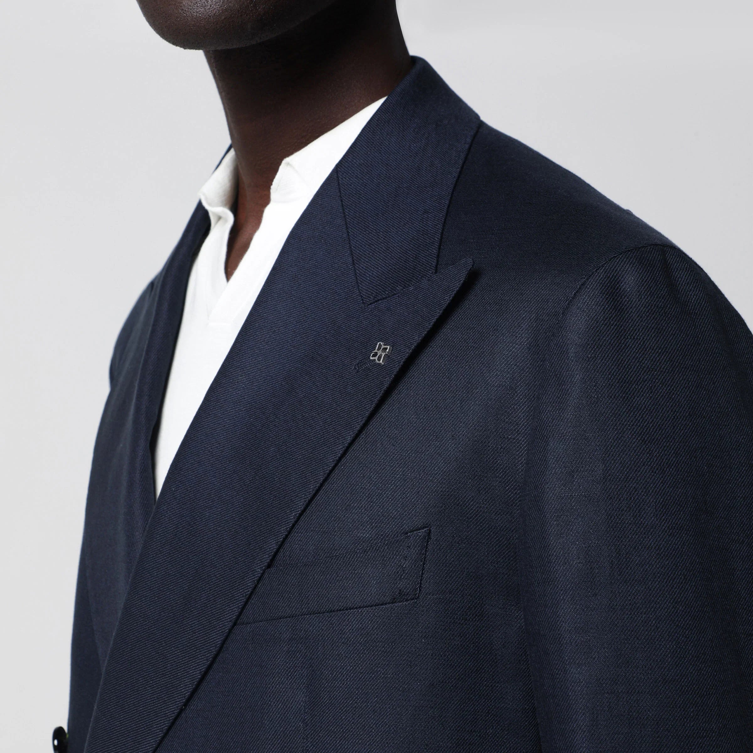 Navy Linen Double-Breasted Summer Jacket Breathable Comfort