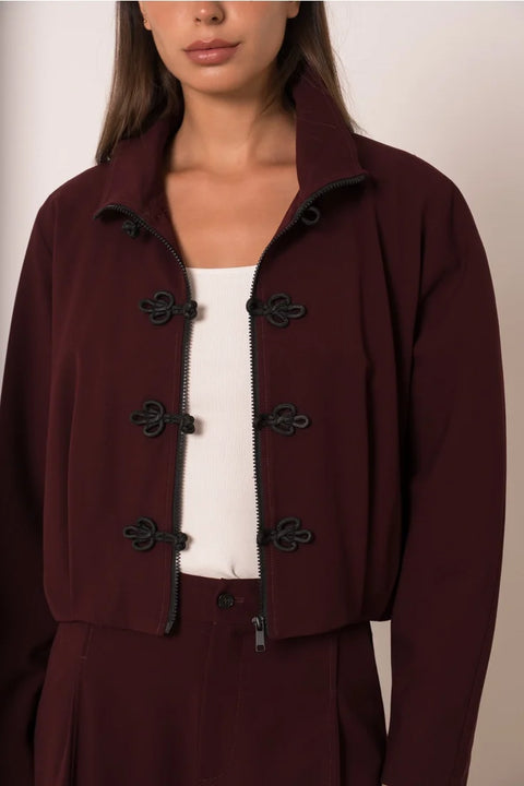 Nikki Short Jacket with A Mao Collar and Frog Fastenings