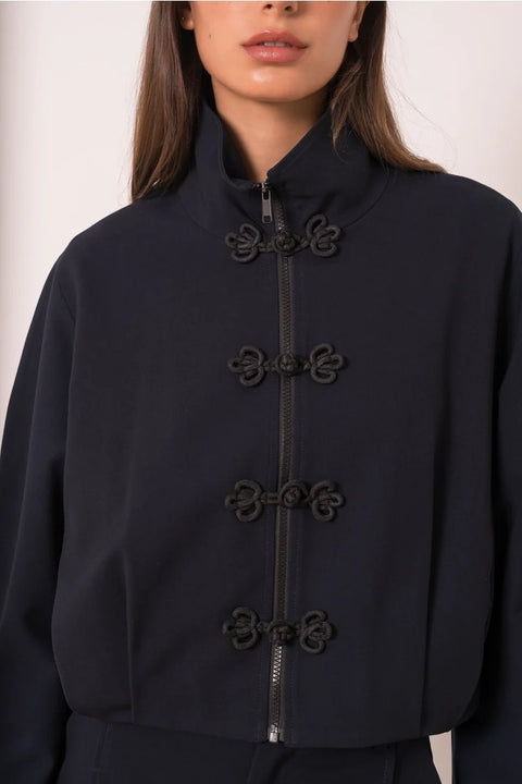 Nikki Short Jacket with A Mao Collar and Frog Fastenings