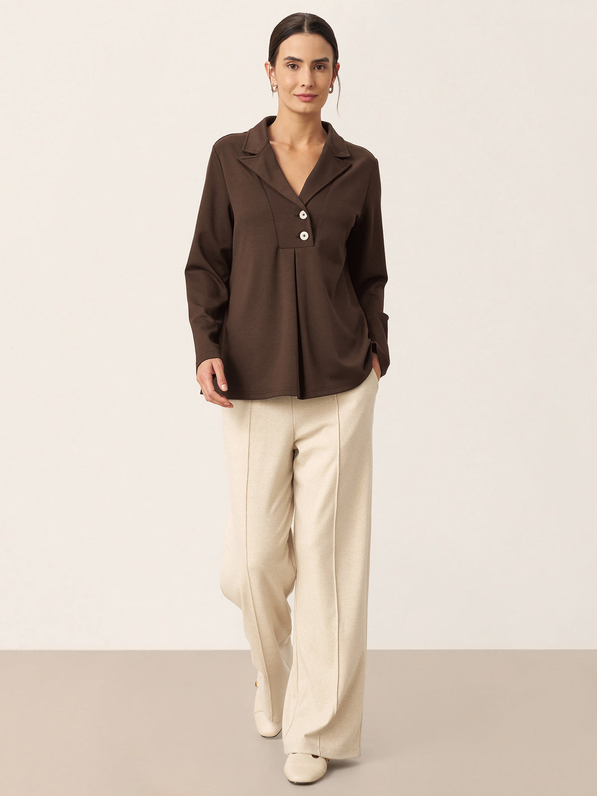 Notched Pleat Long-Sleeve Top JUNE