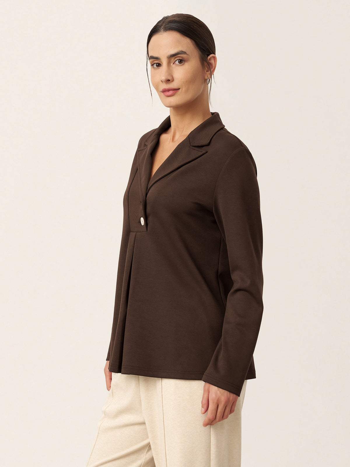 Notched Pleat Long-Sleeve Top JUNE