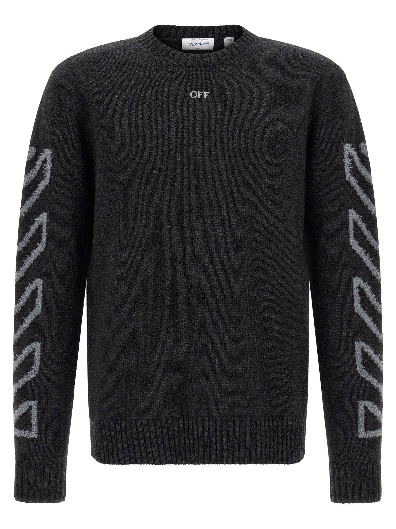 Off White Diag Arrow Fuzzy Sweater With Intarsia