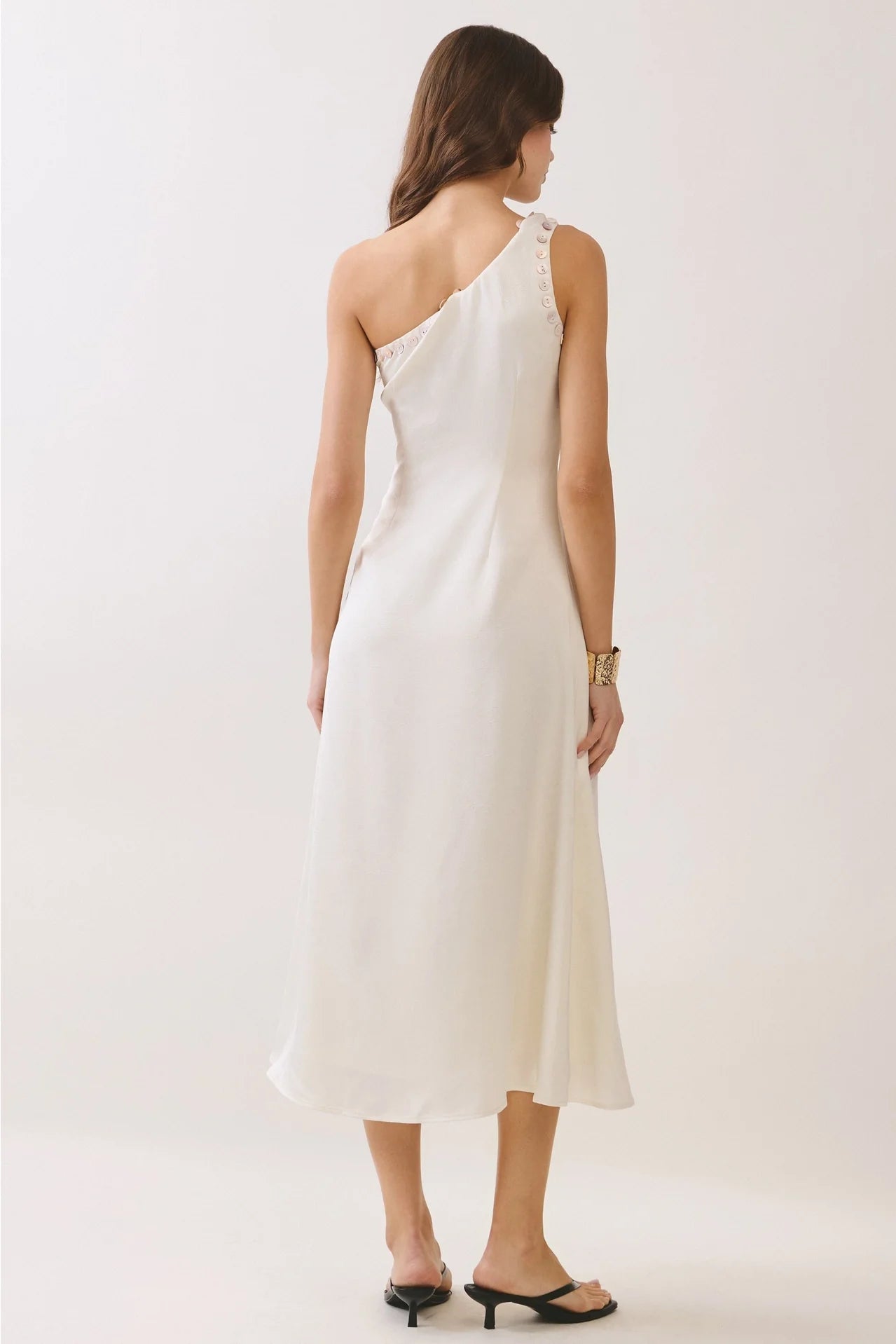 One Shoulder Button Detail Midi Dress