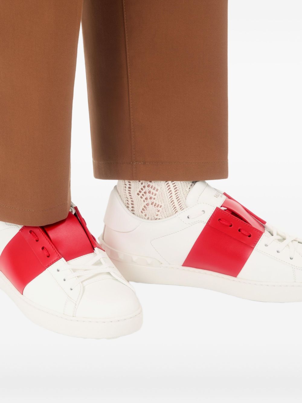 Open Calfskin Leather Sneakers with Studs for Comfort