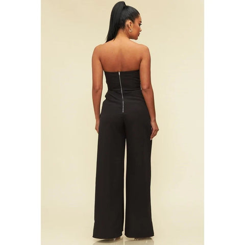 Open Slit Bustier Jumpsuit BLACK