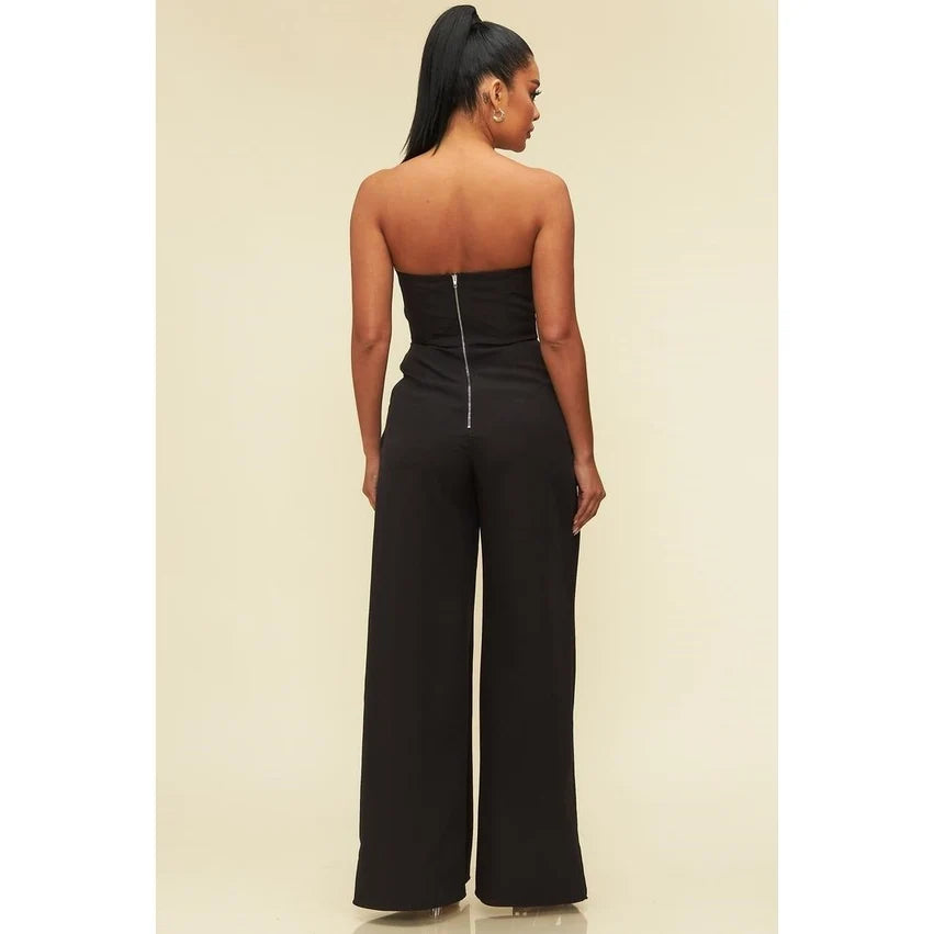 Open Slit Bustier Jumpsuit BLACK