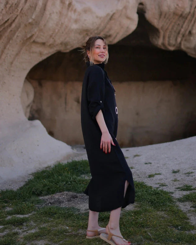 Organic Muslin Cotton White Shirt Black