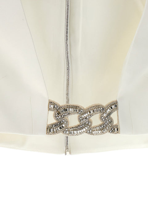 David Koma Top 3d Crystsal Chain And Square Neck
