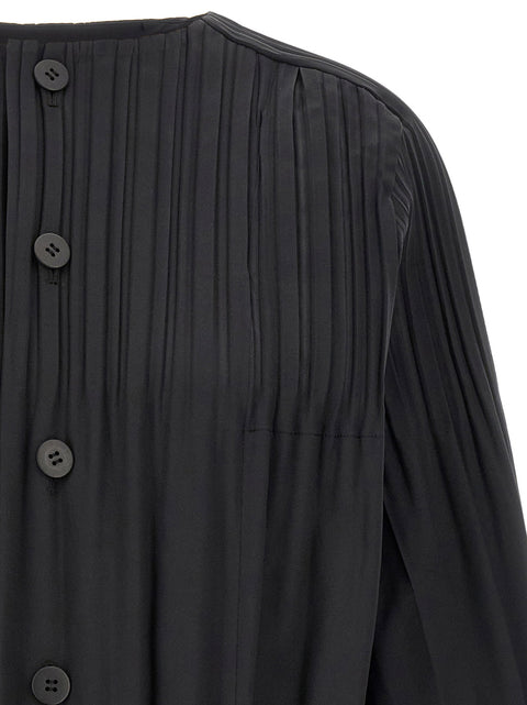 Pleats Please Issey Miyake Black Smooth Coat Coat