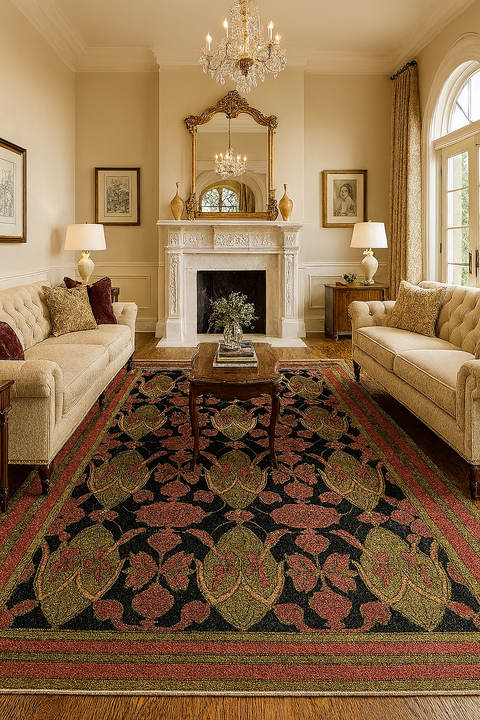 Arts and Crafts Collection Area Rug Ultra Soft Washable Rug, Non Slip Area Rug Indoor, Stain Resistant Rugs for Living Room Bedroom Vintage Home Decor