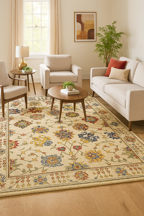 Arts and Crafts Collection Area Rug Ultra Soft Washable Rug, Non Slip Area Rug Indoor, Stain Resistant Rugs for Living Room Bedroom Vintage Home Decor