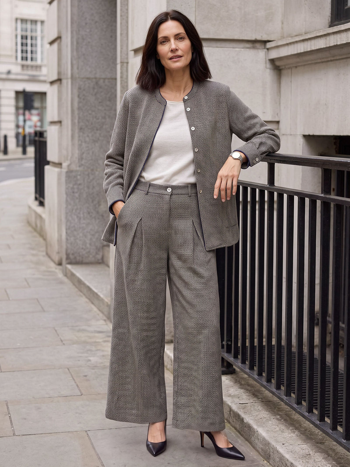 Linen Yarn Dyed Check Pleated Wide Leg Pants DELARA