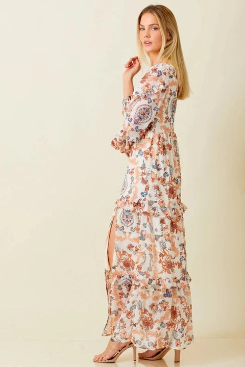 Paisley Print Pleated Ruffle Maxi Dress for Women