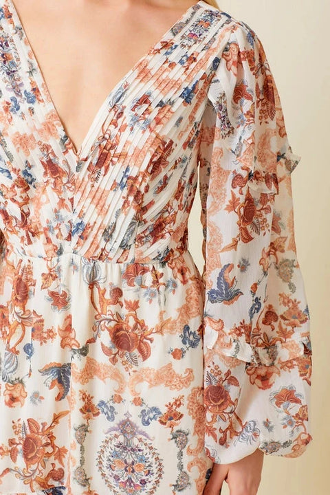 Paisley Print Pleated Ruffle Maxi Dress for Women