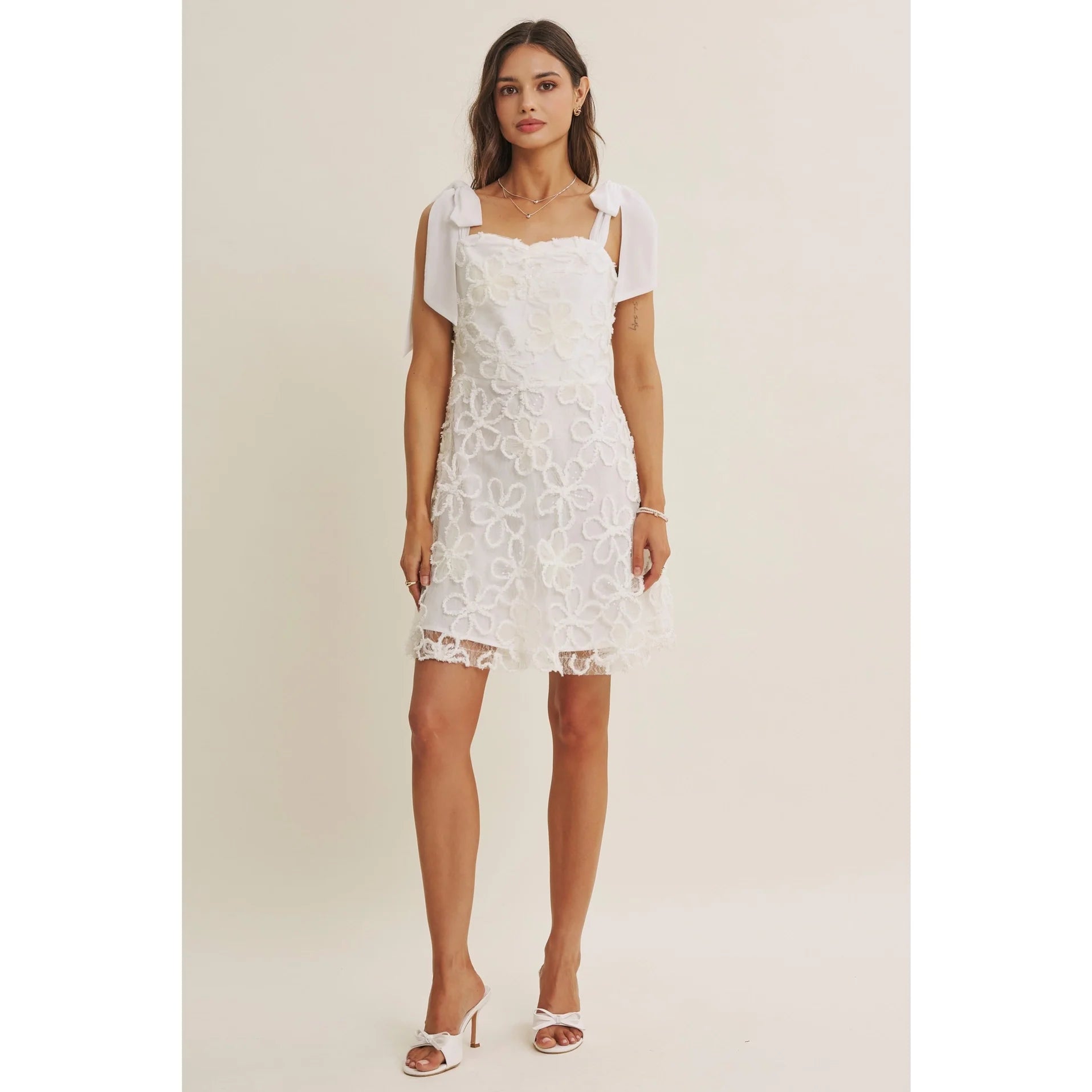Paris Evening Lace Floral Embroidery Mini with Shoulder Tie